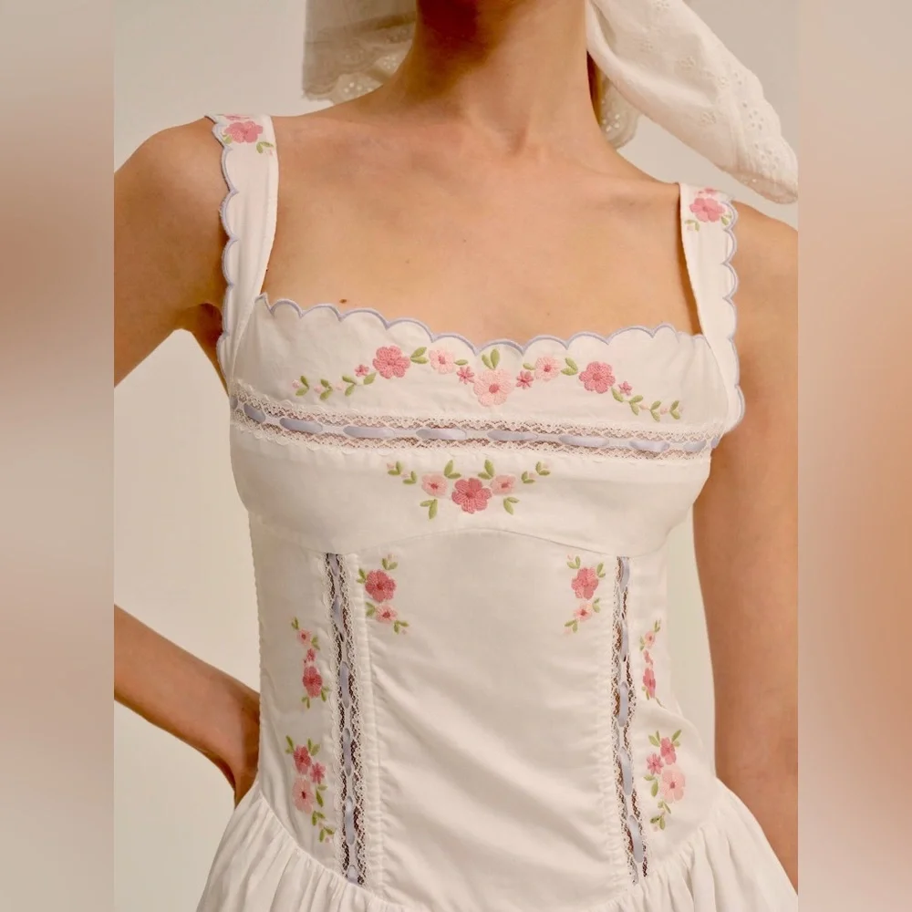 NWT_For Love Lemons Embroidered Tea Time Midi Dress in white size XS - Picture 2 of 11